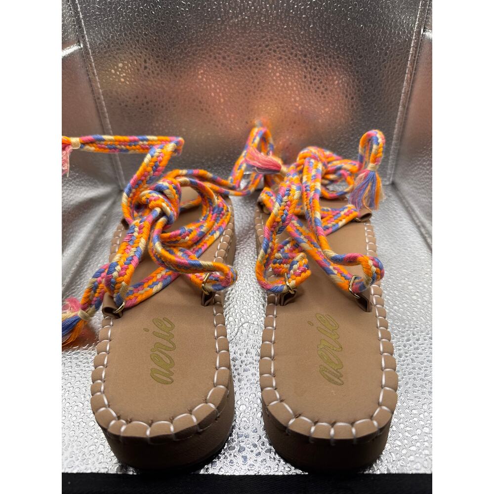 Aerie Orange Pink Multi Color Lace Up‎ Cord Wrap Sandals Women's Size 6